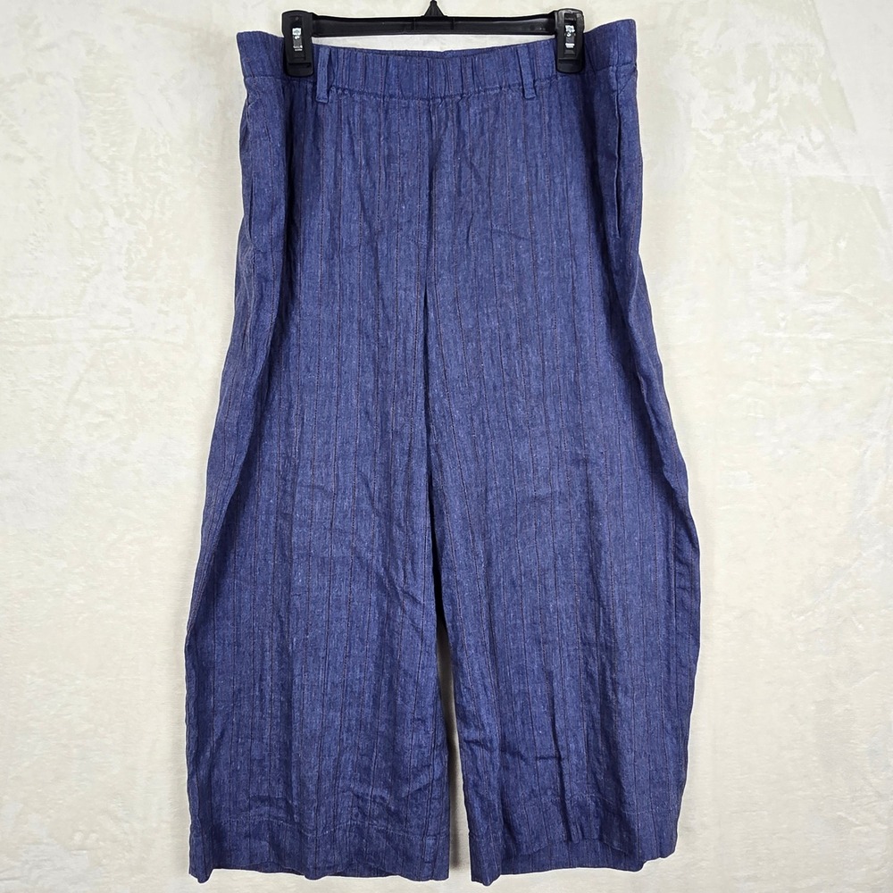 J. Jill Blue Pinstripe Linen Stretch Wide Leg Crop Pants XL Relaxed High Rise